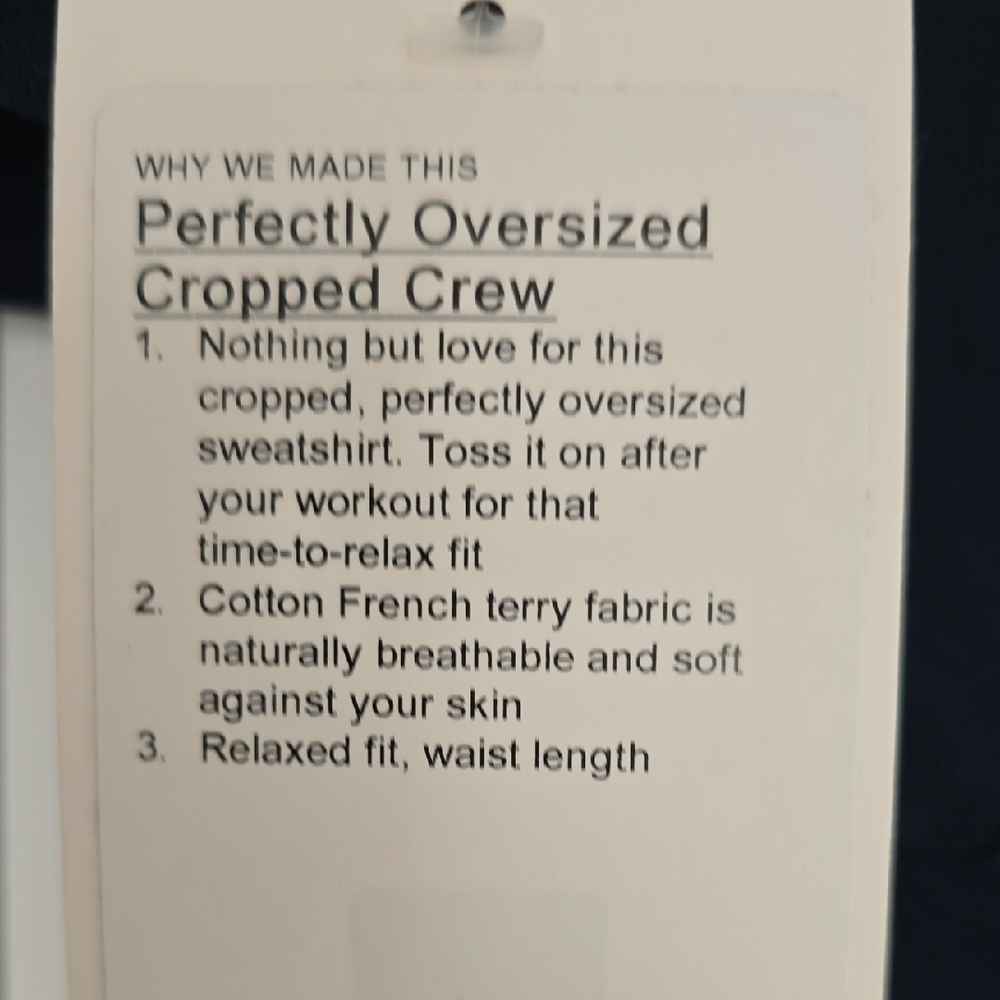 NWT Lululemon Perfectly Oversized Crop Crew True Navy Size 4 - Picture 8 of 9